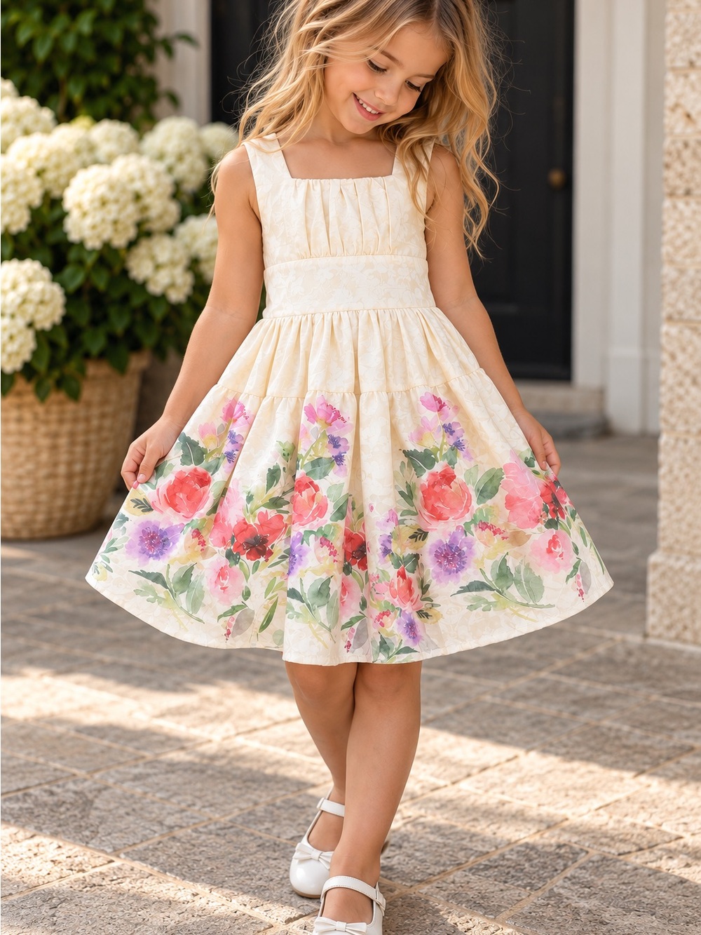 Bonnie Jean Girls Size 5 Ivory Watercolor Floral Party Dress Easter Wedding